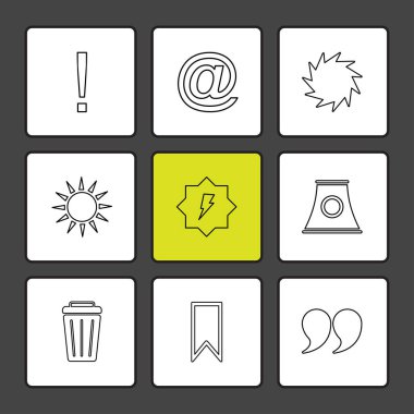 düz vektör illüstrasyon ikonlar, simgeler siyah arka plan üzerine ayarla