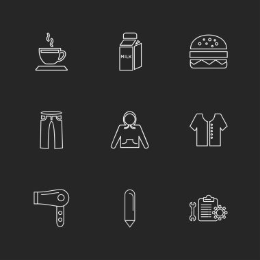 farklı minimalist düz vektör app simgeler siyah arka plan üzerine