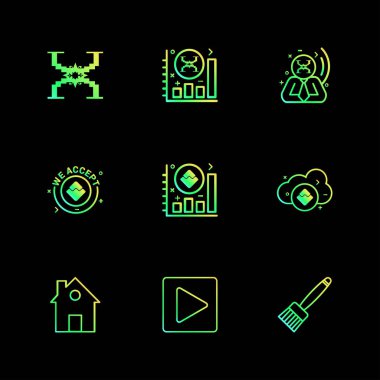 farklı minimalist düz vektör app simgeler siyah arka plan üzerine