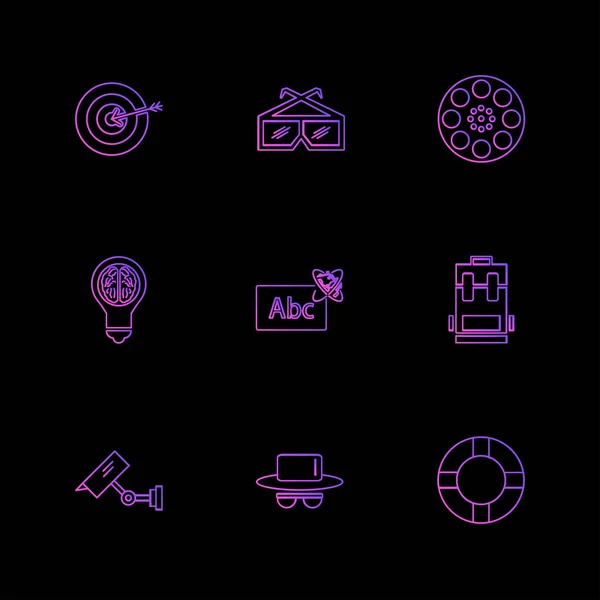 Différentes Icônes Application Vectorielle Plate Minimaliste Sur Fond Noir — Image vectorielle