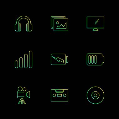 farklı minimalist düz vektör app simgeler siyah arka plan üzerine