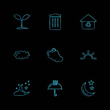 siyah arka plan, düz stil minimalist vektör app simgeleri