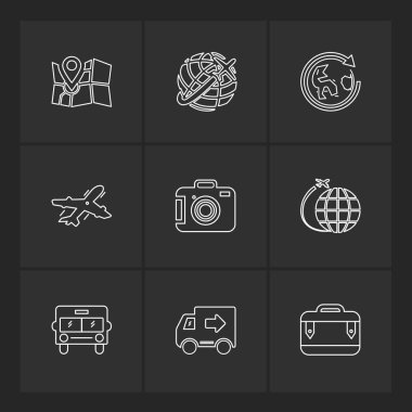 düz vektör illüstrasyon ikonlar, simgeler siyah arka plan üzerine ayarla