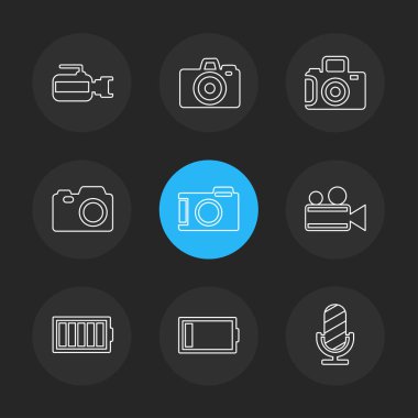 Dijital art, siyah arka plan üzerine Internet düz vektör app simgelerin ayarlamak