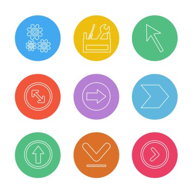 Beyaz arka plan üzerinde izole renk çevrelerde farklı minimalist düz vektör app simgeleri