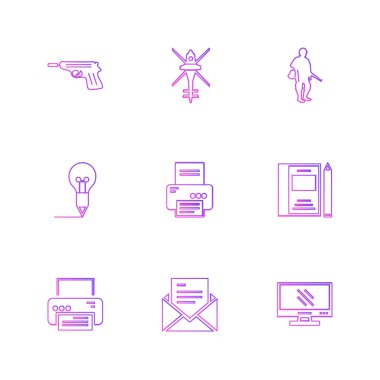 Beyaz arka plan üzerinde renkli minimalist düz app simgeleri