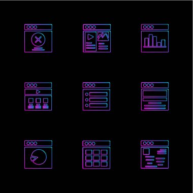 düz vektör illüstrasyon ikonlar, simgeler siyah arka plan üzerine ayarla