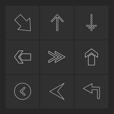 siyah arka plan üzerine farklı minimalist düz vektör app simge kümesi