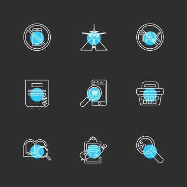 düz vektör illüstrasyon ikonlar, simgeler siyah arka plan üzerine ayarla