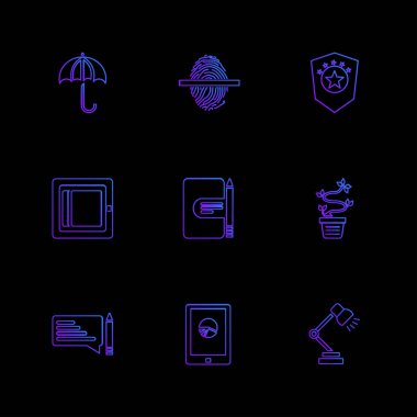 siyah arka plan üzerine farklı minimalist düz vektör app simge kümesi