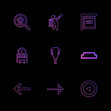 düz vektör illüstrasyon ikonlar, simgeler siyah arka plan üzerine ayarla