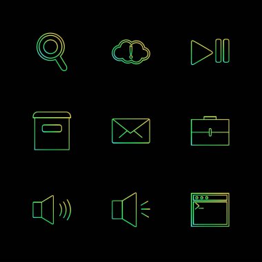 siyah arka plan, düz stil minimalist vektör app simgeleri