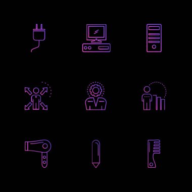 Farklı basit düz vektör app simgeler siyah arka plan üzerine