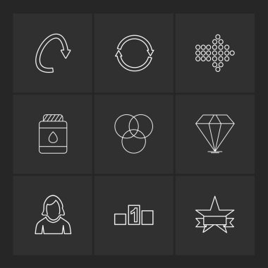 siyah arka plan, düz stil minimalist vektör app simgeleri