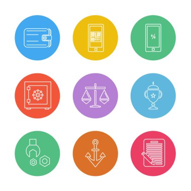 Beyaz arka plan, düz stil minimalist parlak vektör app simgeleri 