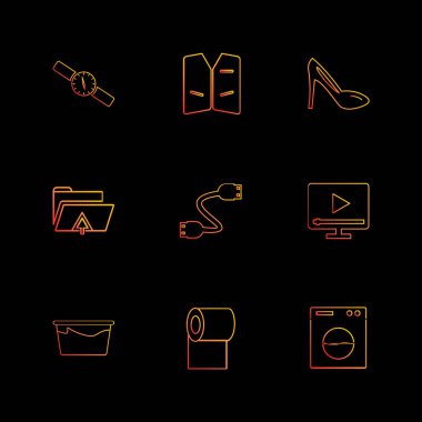 siyah arka plan, düz stil minimalist vektör app simgeleri