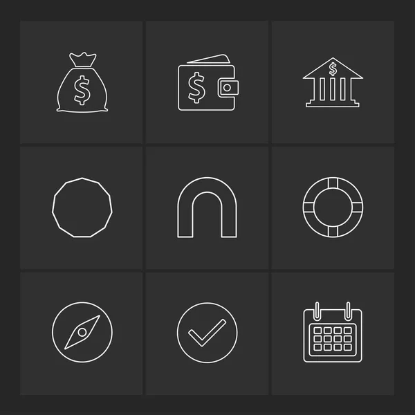 Icônes Application Plat Minimaliste Sur Fond Noir — Image vectorielle