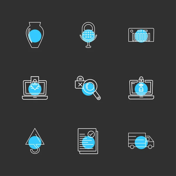 Diferentes Logotipos Planos Minimalistas Iconos Aplicaciones Vectoriales Sobre Fondo Negro — Archivo Imágenes Vectoriales