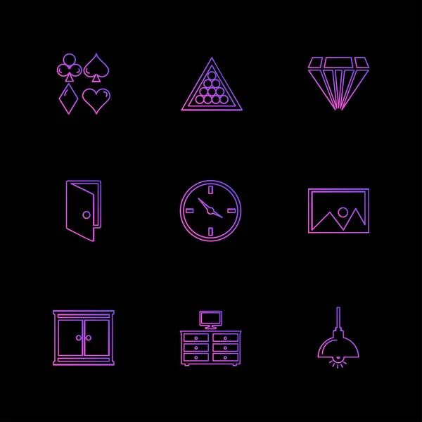 Minimalistic Vector App Icons Black Background Flat Style — Stock Vector