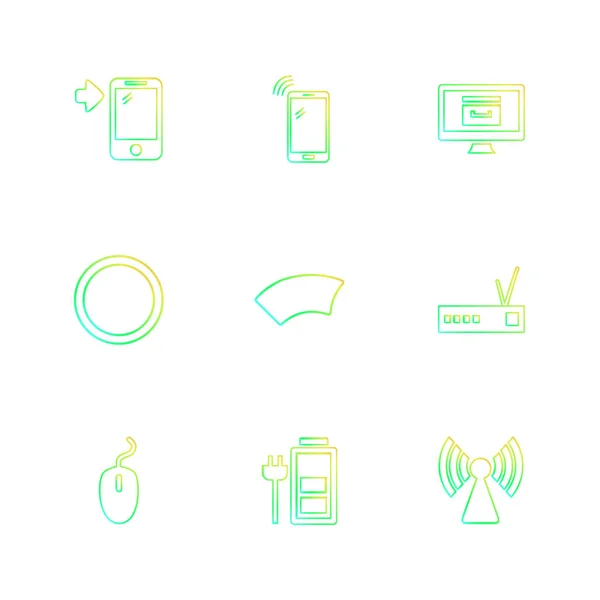 Icone Minimaliste App Flat Illustrazione Vettoriale Dispositivi Digitali — Vettoriale Stock