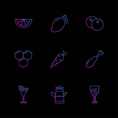 siyah arka plan üzerine farklı minimalist düz vektör app simge kümesi