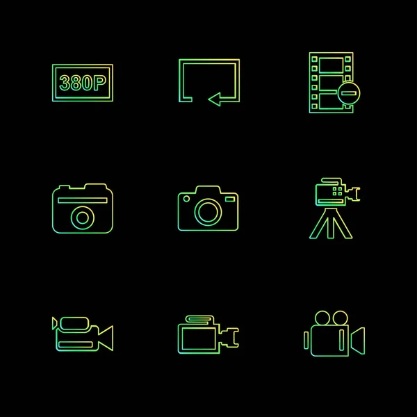 Iconos Aplicación Plana Minimalista Sobre Fondo Negro — Vector de stock