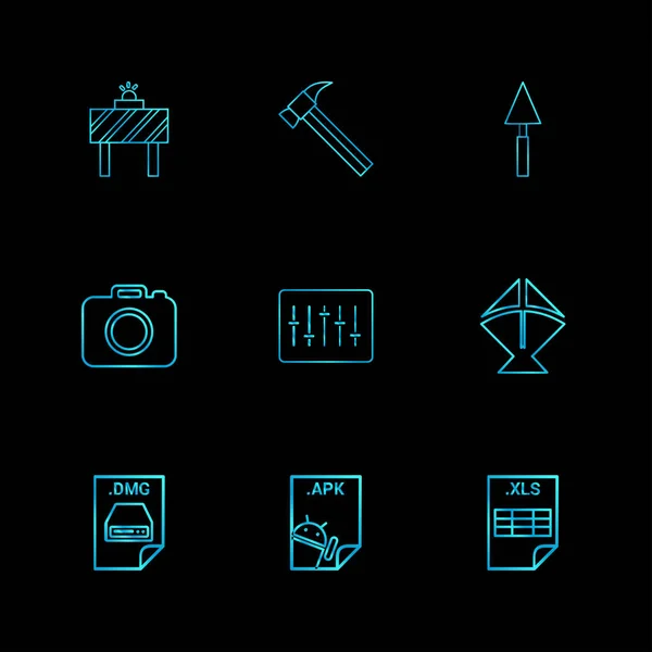 Ícones Aplicativos Planos Minimalistas Fundo Preto —  Vetores de Stock