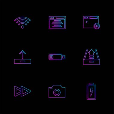 siyah arka plan, düz stil minimalist vektör app simgeleri