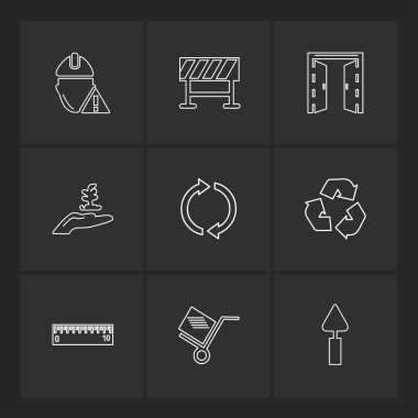 düz vektör illüstrasyon ikonlar, simgeler siyah arka plan üzerine ayarla