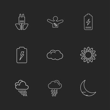 siyah arka plan, düz stil minimalist vektör app simgeleri