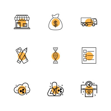 Beyaz arka plan üzerinde renkli minimalist düz vektör app simgeleri