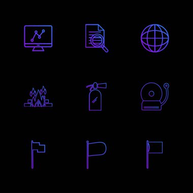 Farklı grafik düz app simgeler siyah arka plan üzerine