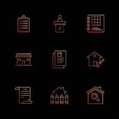 siyah arka plan, düz stil minimalist vektör app simgeleri