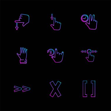 siyah arka plan üzerine farklı minimalist düz vektör app simge kümesi