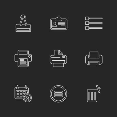 siyah arka plan, düz stil minimalist vektör app simgeleri