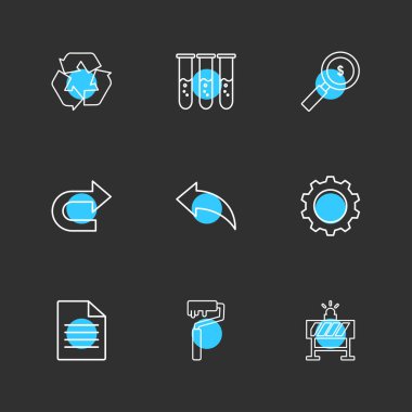 siyah arka plan ve çeşitli web sitesi düz vektör app simgeleri 