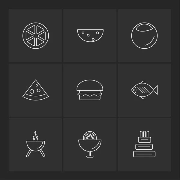 Diferentes Iconos Aplicación Vector Plano Minimalista Sobre Fondo Negro — Vector de stock