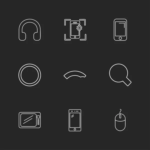 Siyah Arka Plan Üzerine Farklı Minimalist Düz Vektör App Simge — Stok Vektör