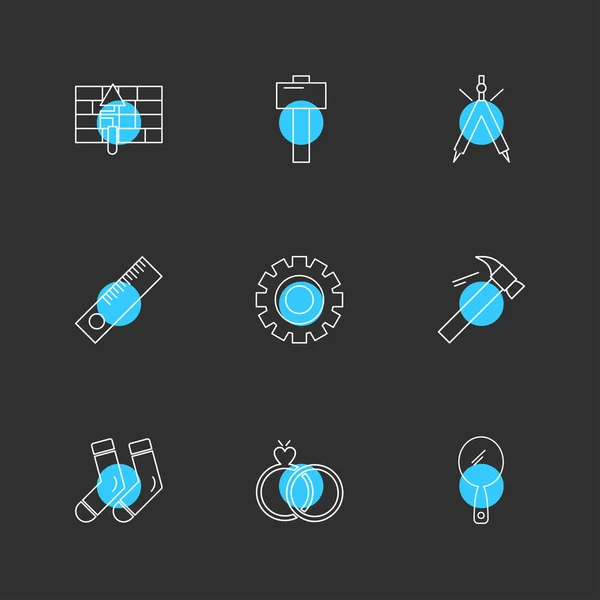 Different Minimalistic Flat Vector App Icons Black Background — Stock Vector