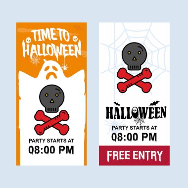 Mutlu Cadılar Bayramı davetiyesi ile kafatası vektör tasarımı