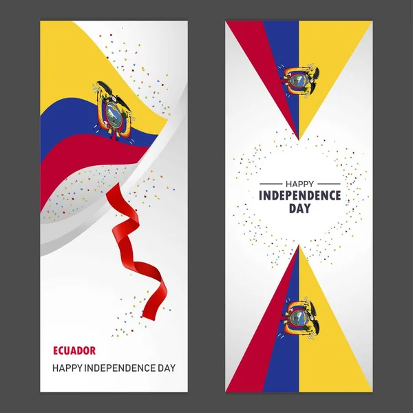 Εκουαδόρ Καλή Ημέρα Της Ανεξαρτησίας Κομφετί Γιορτή Φόντο Κατακόρυφοs Σημαία — Διανυσματικό Αρχείο