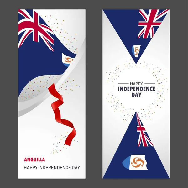 Anguila Feliz Día Independencia Confetti Celebración Antecedentes Vertical Banner Set — Archivo Imágenes Vectoriales