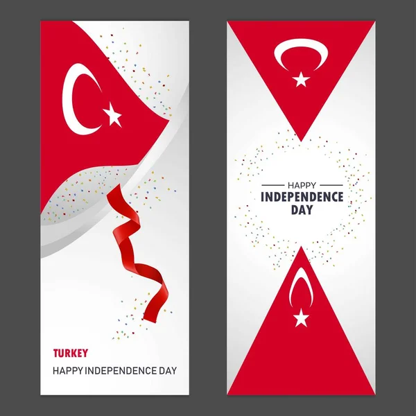 Turquia Feliz Dia Independência Confetti Celebração Fundo Vertical Banner Set —  Vetores de Stock