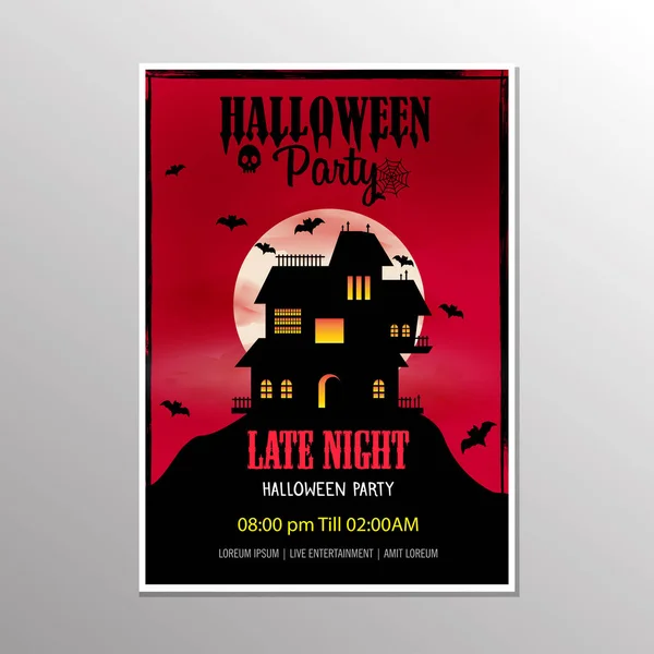 Halloween Late Night Party Poster Und Gruselige Haus Vektor Illustration — Stockvektor