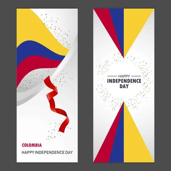 Colombia Feliz Día Independencia Confetti Celebración Antecedentes Vertical Banner Set — Archivo Imágenes Vectoriales