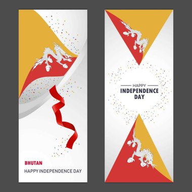 Bhutan mutlu bağımsızlık günü konfeti kutlama arka plan dikey Banner ayarla