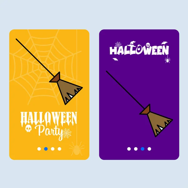 Happy Halloween Party Invitation Design Avec Balai Illustration Vectorielle Colorée — Image vectorielle