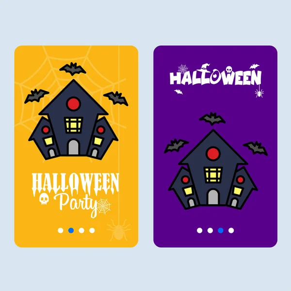 Feliz Halloween Fiesta Invitación Diseño Con Casa Cazada Colorido Vector — Vector de stock