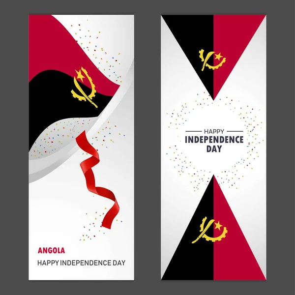 Angola Feliz Día Independencia Confetti Celebración Antecedentes Vertical Banner Set — Archivo Imágenes Vectoriales