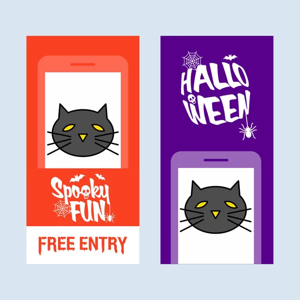 Feliz Halloween Invitación Diseño Con Gato Vector — Vector de stock